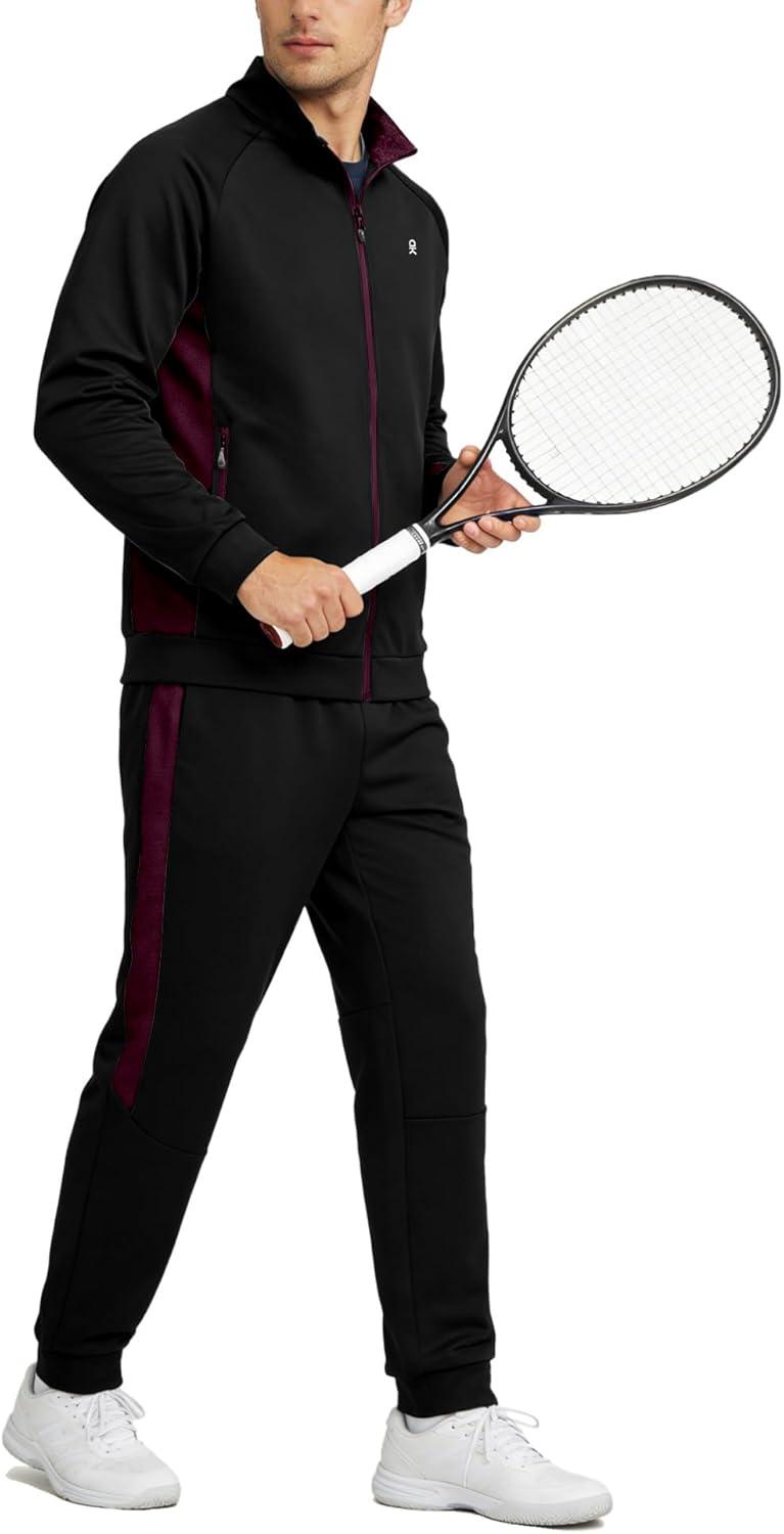 imageLittle Donkey Andy Mens Tracksuit Sweatsuits 2 Piece Set Athletic Jogging Gym Full Zip Sets Sweat Track Suits for MenGathered Leg Black