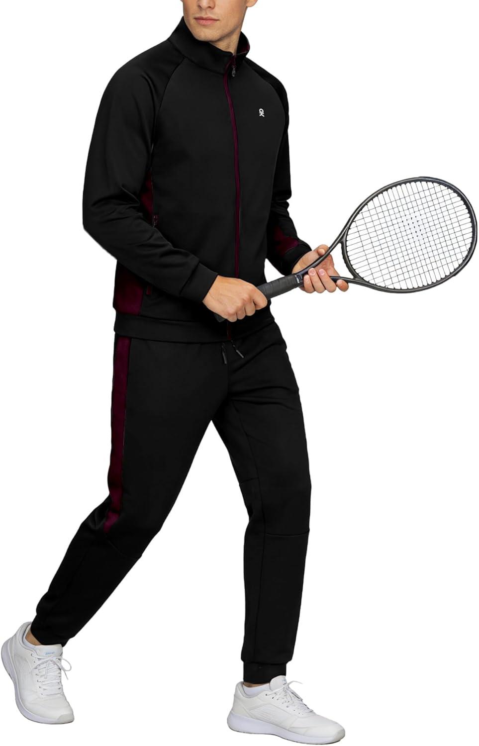 imageLittle Donkey Andy Mens Tracksuit Sweatsuits 2 Piece Set Athletic Jogging Gym Full Zip Sets Sweat Track Suits for MenGathered Leg Black