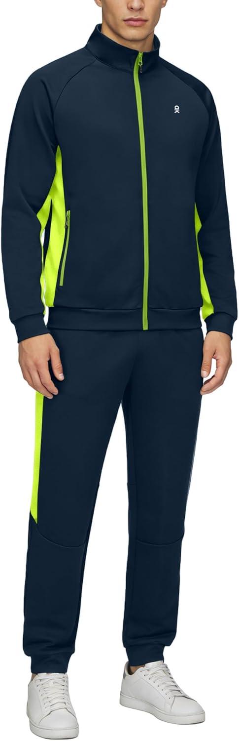 imageLittle Donkey Andy Mens Tracksuit Sweatsuits 2 Piece Set Athletic Jogging Gym Full Zip Sets Sweat Track Suits for MenGathered Leg Blue Green