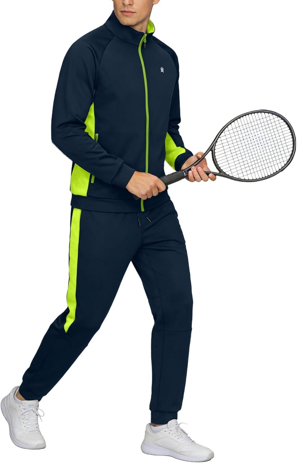 imageLittle Donkey Andy Mens Tracksuit Sweatsuits 2 Piece Set Athletic Jogging Gym Full Zip Sets Sweat Track Suits for MenGathered Leg Blue Green