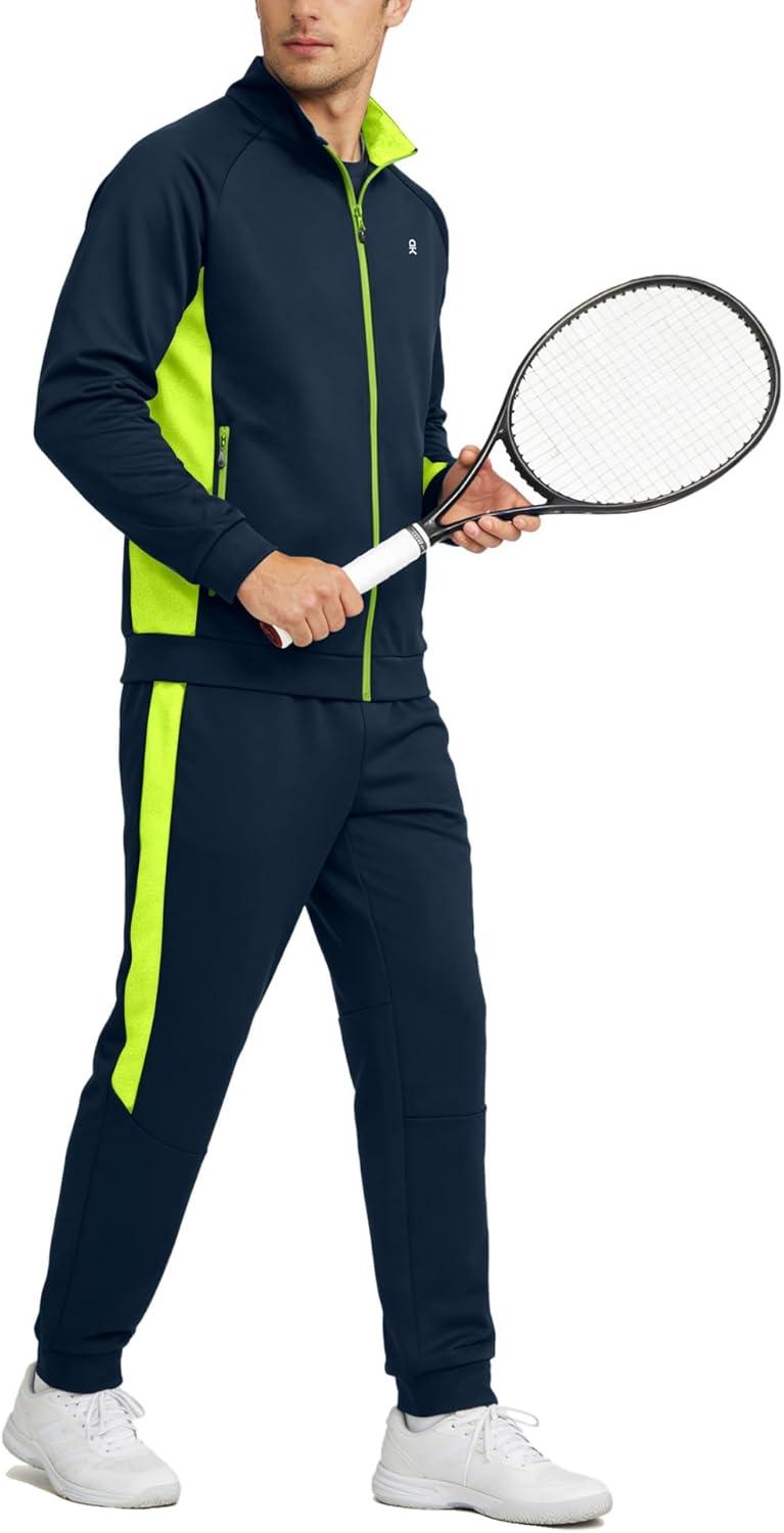 imageLittle Donkey Andy Mens Tracksuit Sweatsuits 2 Piece Set Athletic Jogging Gym Full Zip Sets Sweat Track Suits for MenGathered Leg Blue Green