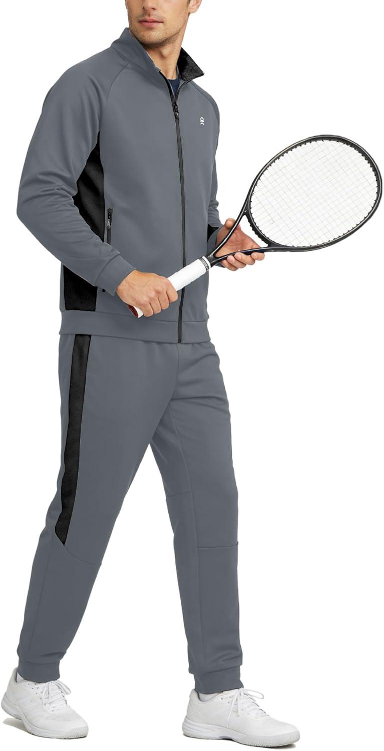 imageLittle Donkey Andy Mens Tracksuit Sweatsuits 2 Piece Set Athletic Jogging Gym Full Zip Sets Sweat Track Suits for MenGathered Leg Deep Gray
