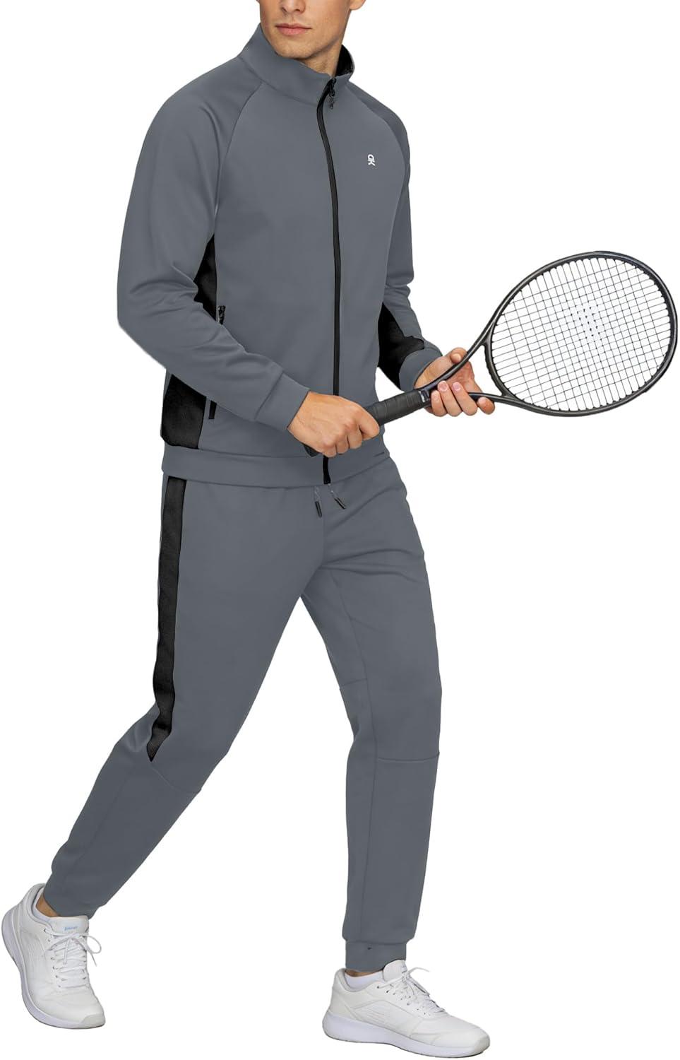 imageLittle Donkey Andy Mens Tracksuit Sweatsuits 2 Piece Set Athletic Jogging Gym Full Zip Sets Sweat Track Suits for MenGathered Leg Deep Gray