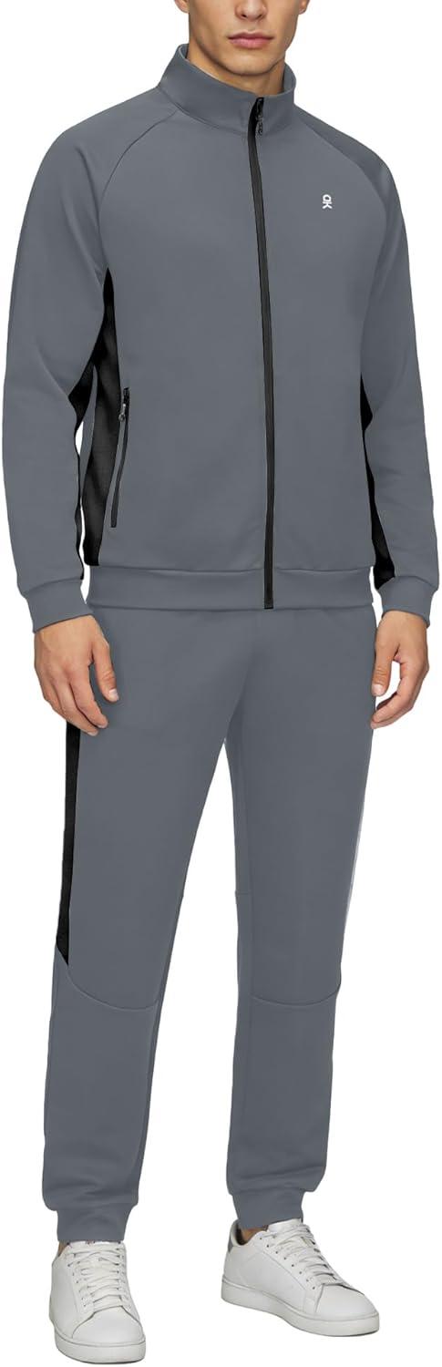 imageLittle Donkey Andy Mens Tracksuit Sweatsuits 2 Piece Set Athletic Jogging Gym Full Zip Sets Sweat Track Suits for MenGathered Leg Deep Gray