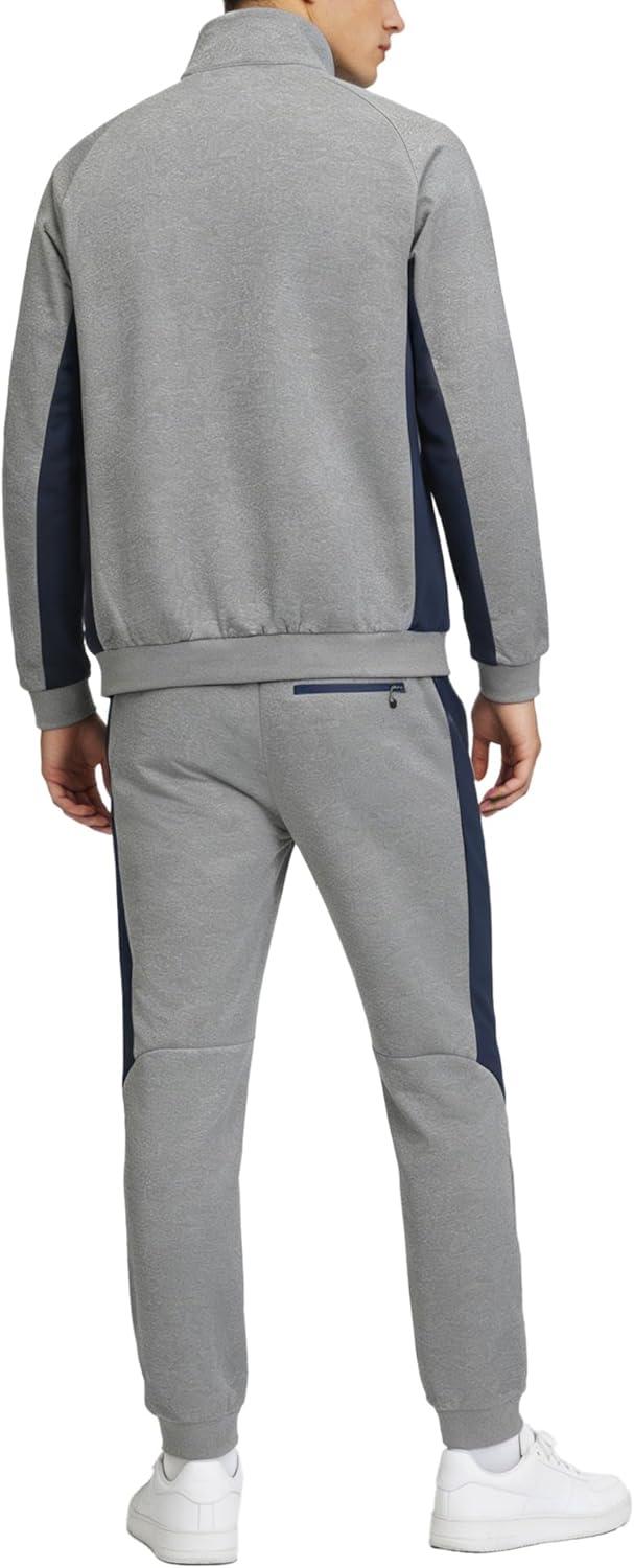 imageLittle Donkey Andy Mens Tracksuit Sweatsuits 2 Piece Set Athletic Jogging Gym Full Zip Sets Sweat Track Suits for MenGathered Leg Light Gray
