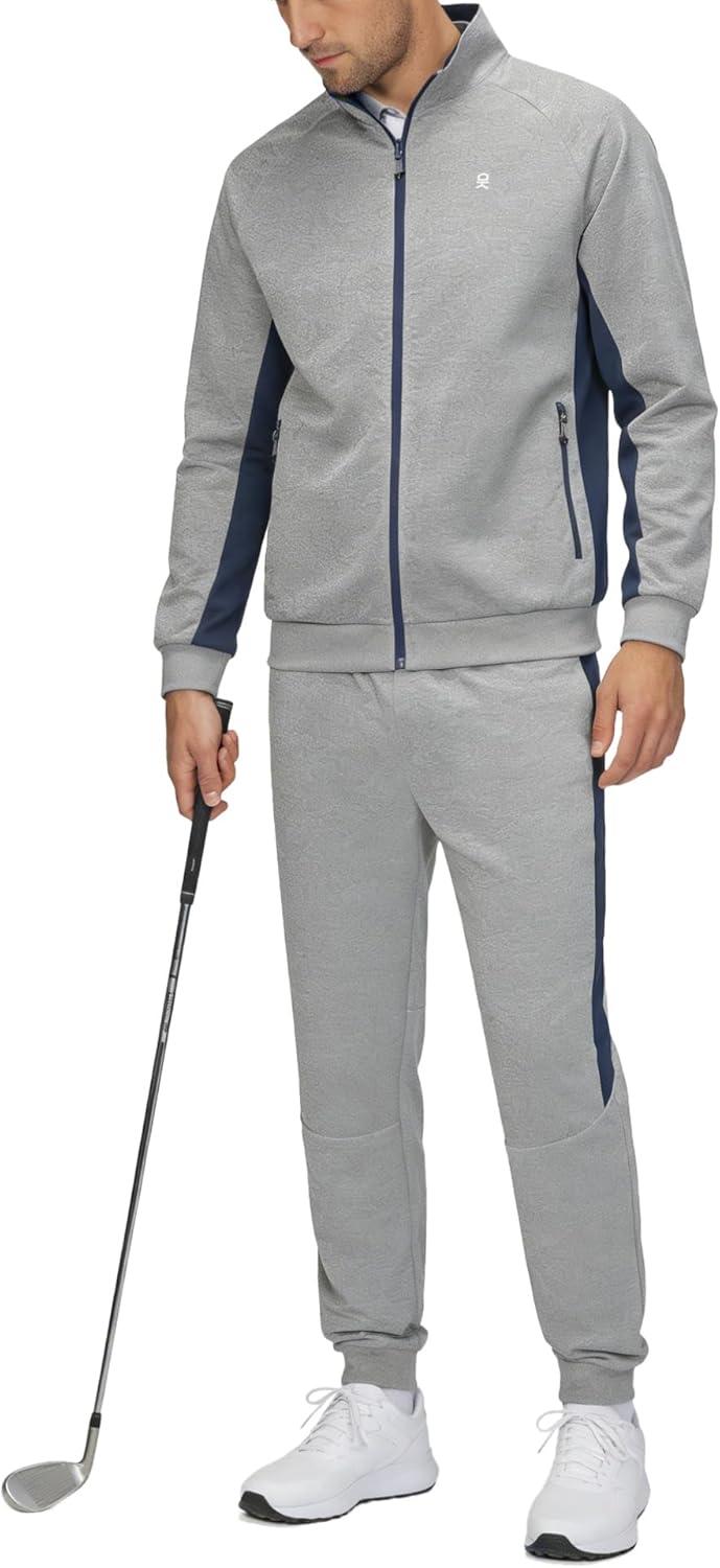 imageLittle Donkey Andy Mens Tracksuit Sweatsuits 2 Piece Set Athletic Jogging Gym Full Zip Sets Sweat Track Suits for MenGathered Leg Light Gray