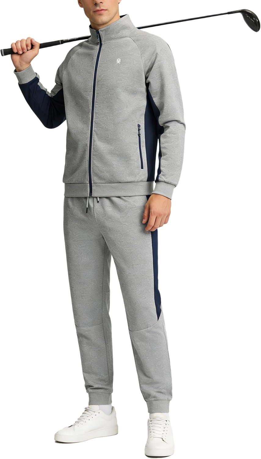 imageLittle Donkey Andy Mens Tracksuit Sweatsuits 2 Piece Set Athletic Jogging Gym Full Zip Sets Sweat Track Suits for MenGathered Leg Light Gray