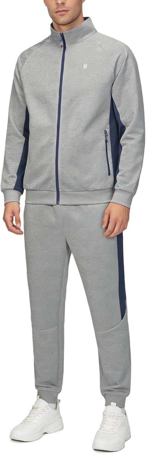 imageLittle Donkey Andy Mens Tracksuit Sweatsuits 2 Piece Set Athletic Jogging Gym Full Zip Sets Sweat Track Suits for MenGathered Leg Light Gray