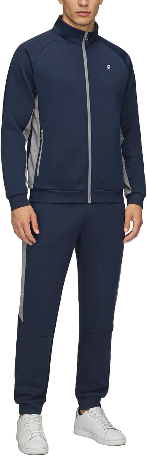 imageLittle Donkey Andy Mens Tracksuit Sweatsuits 2 Piece Set Athletic Jogging Gym Full Zip Sets Sweat Track Suits for MenGathered Leg Navy