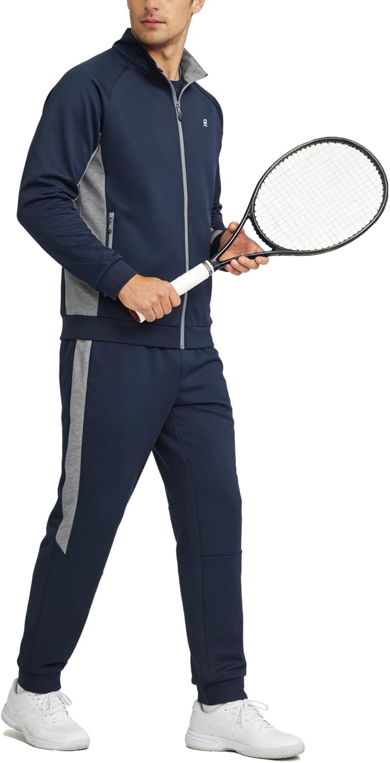 imageLittle Donkey Andy Mens Tracksuit Sweatsuits 2 Piece Set Athletic Jogging Gym Full Zip Sets Sweat Track Suits for MenGathered Leg Navy