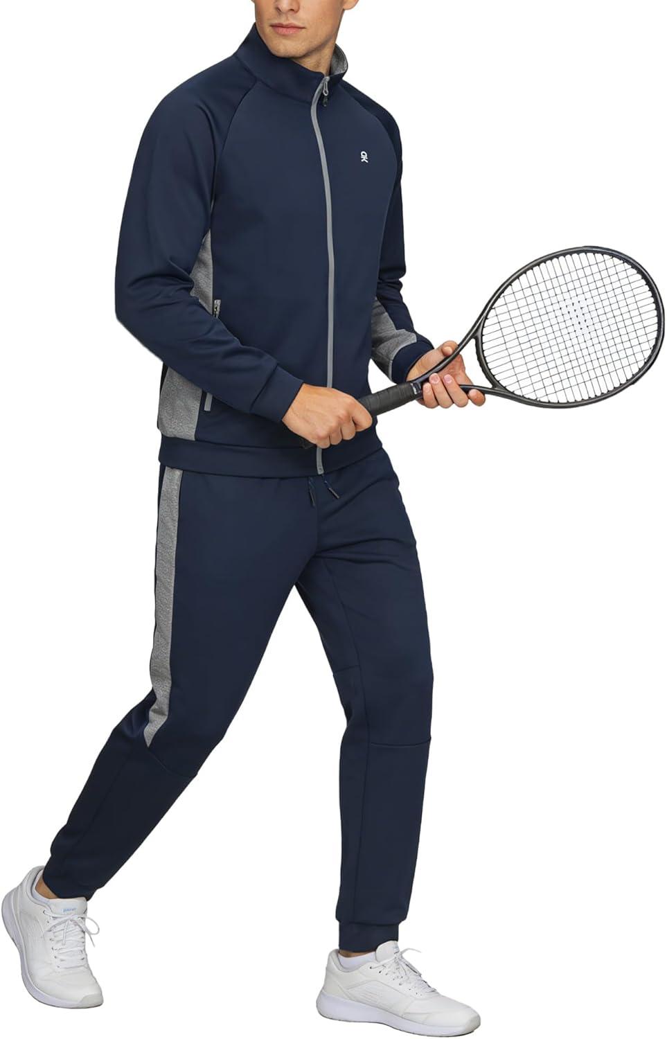 imageLittle Donkey Andy Mens Tracksuit Sweatsuits 2 Piece Set Athletic Jogging Gym Full Zip Sets Sweat Track Suits for MenGathered Leg Navy