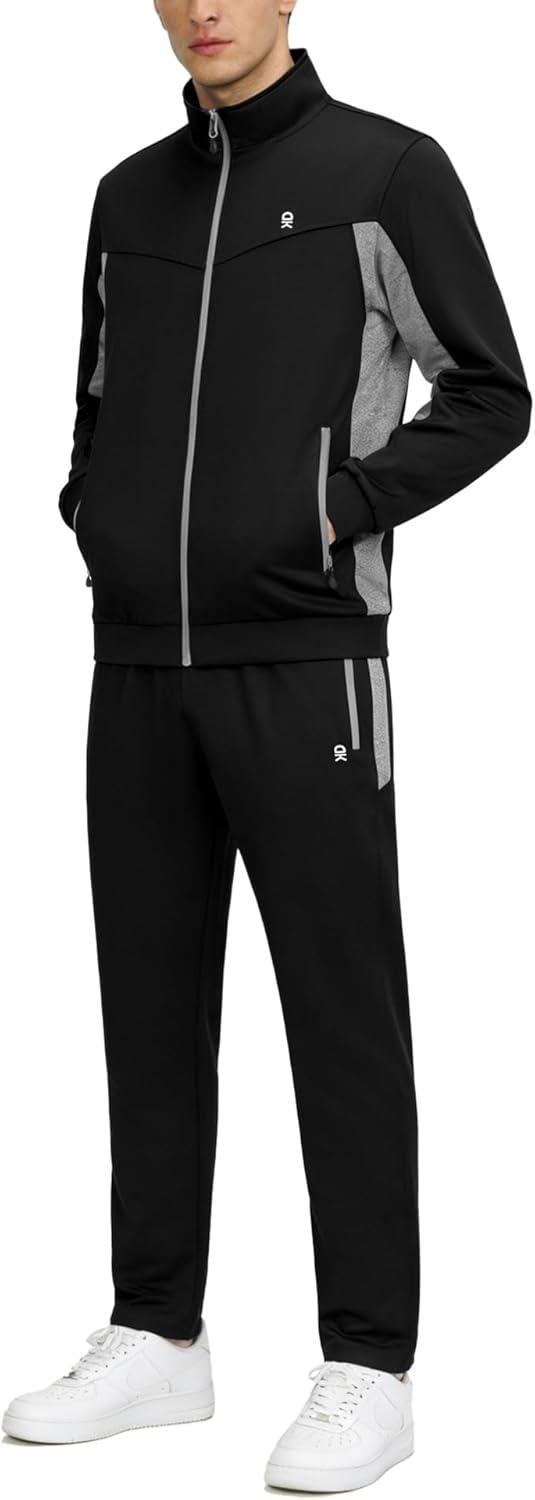 imageLittle Donkey Andy Mens Tracksuit Sweatsuits 2 Piece Set Athletic Jogging Gym Full Zip Sets Sweat Track Suits for MenStraight Leg Black