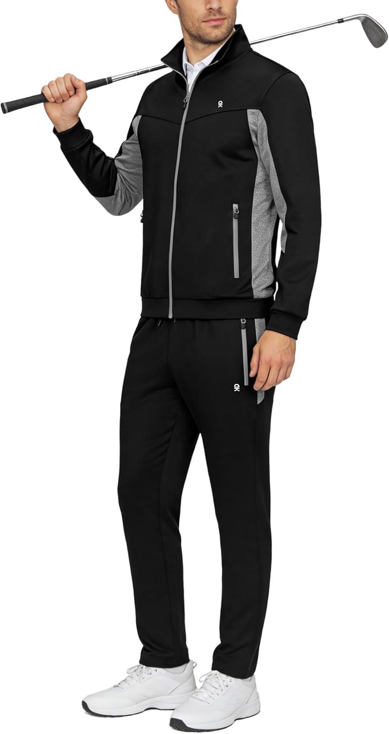 imageLittle Donkey Andy Mens Tracksuit Sweatsuits 2 Piece Set Athletic Jogging Gym Full Zip Sets Sweat Track Suits for MenStraight Leg Black