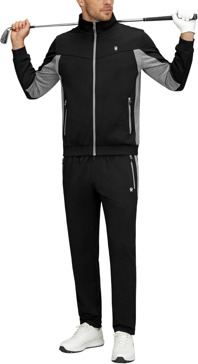 imageLittle Donkey Andy Mens Tracksuit Sweatsuits 2 Piece Set Athletic Jogging Gym Full Zip Sets Sweat Track Suits for MenStraight Leg Black