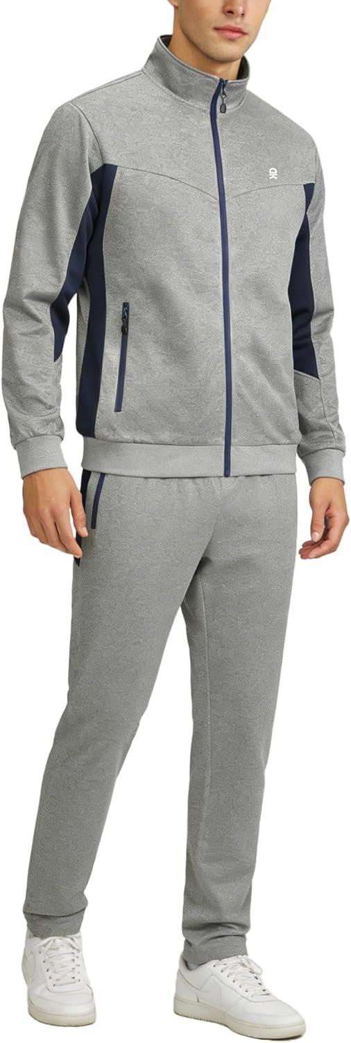 imageLittle Donkey Andy Mens Tracksuit Sweatsuits 2 Piece Set Athletic Jogging Gym Full Zip Sets Sweat Track Suits for MenStraight Leg Light Gray