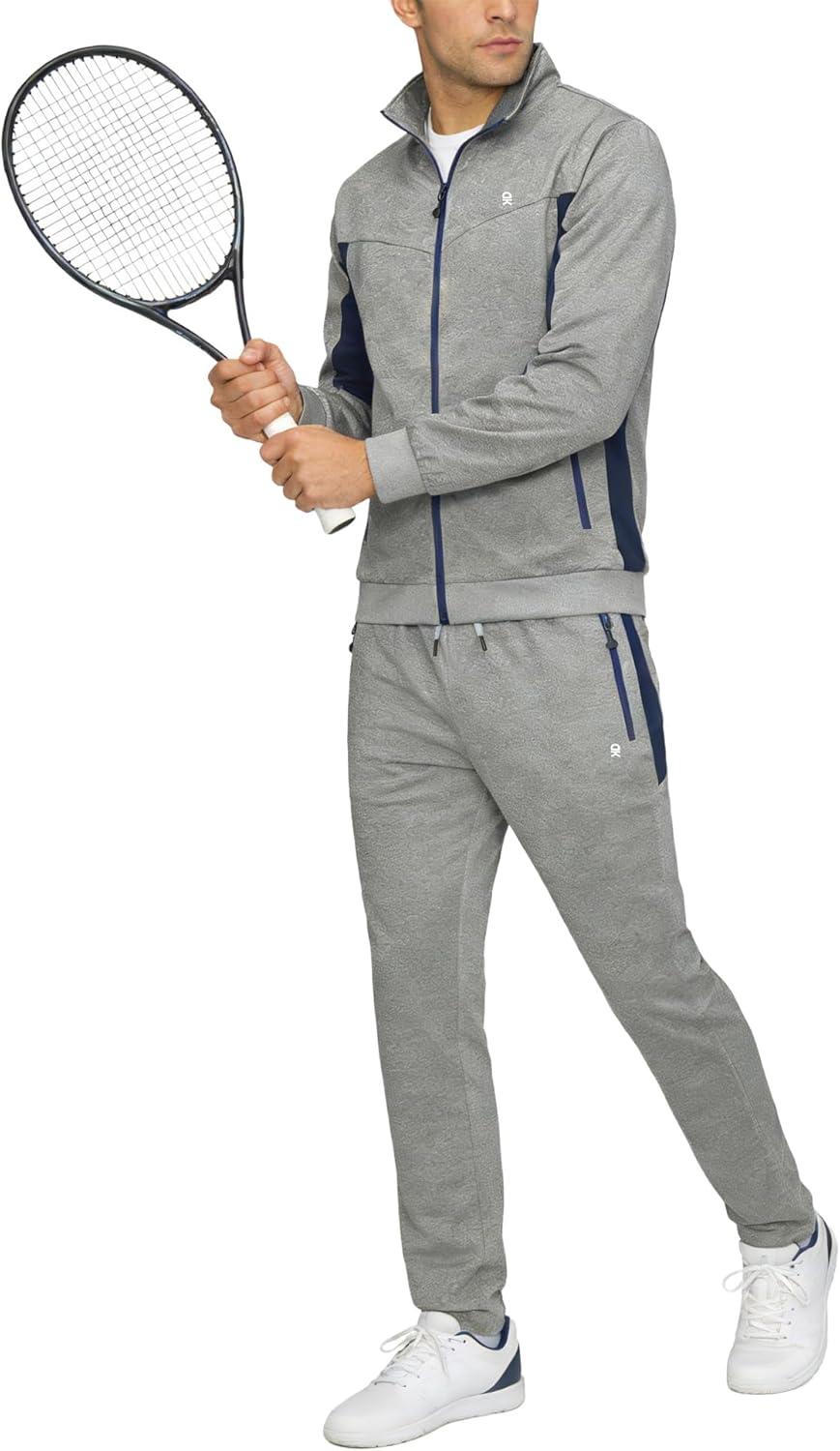 imageLittle Donkey Andy Mens Tracksuit Sweatsuits 2 Piece Set Athletic Jogging Gym Full Zip Sets Sweat Track Suits for MenStraight Leg Light Gray
