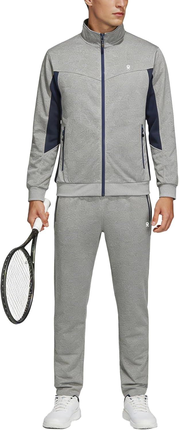 imageLittle Donkey Andy Mens Tracksuit Sweatsuits 2 Piece Set Athletic Jogging Gym Full Zip Sets Sweat Track Suits for MenStraight Leg Light Gray