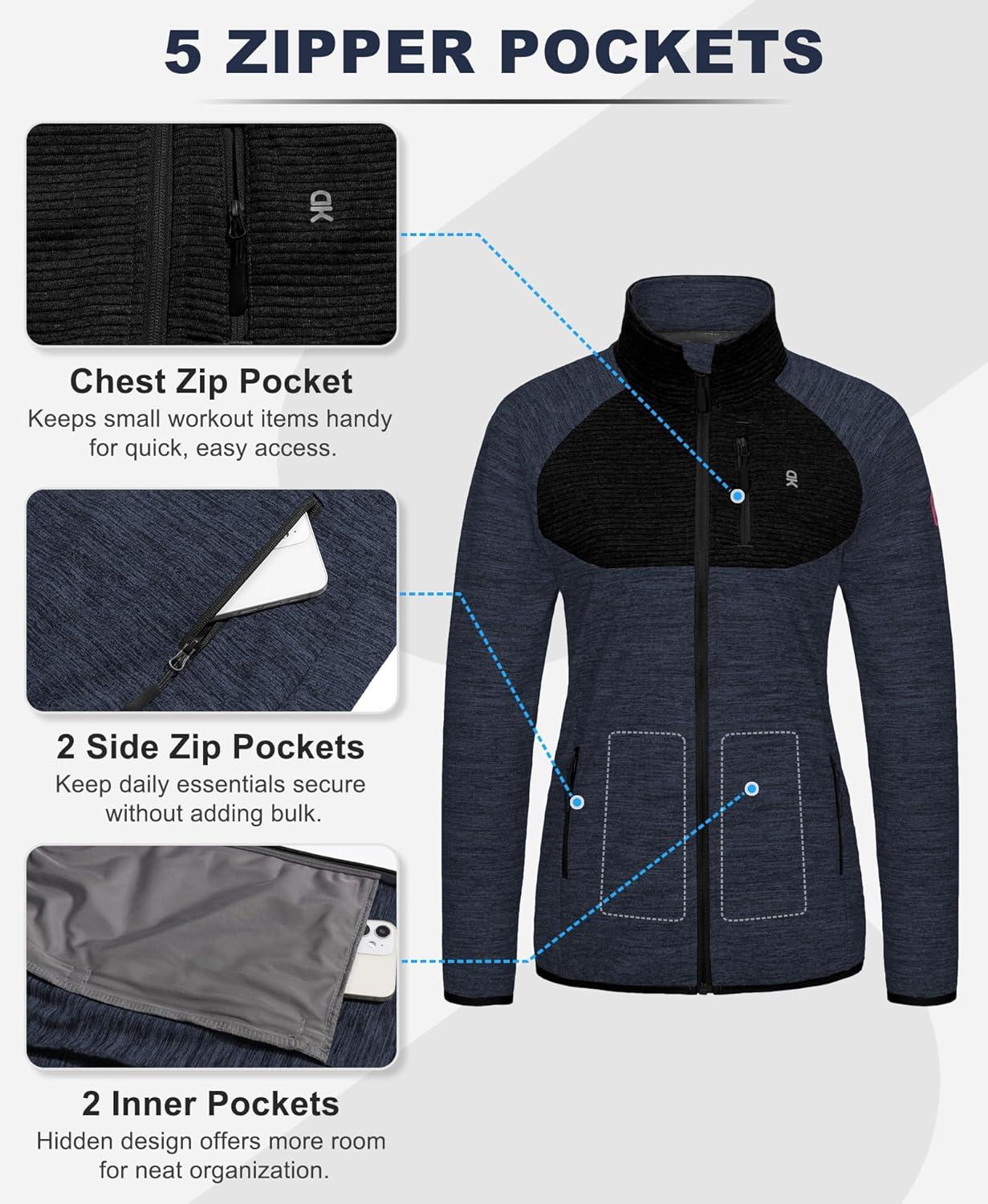 imageLittle Donkey Andy Womens Running Jackets Full Zip Up Lightweight Golf Jacket Athletic Coat for Hiking Outdoor with 3 PocketsBlack