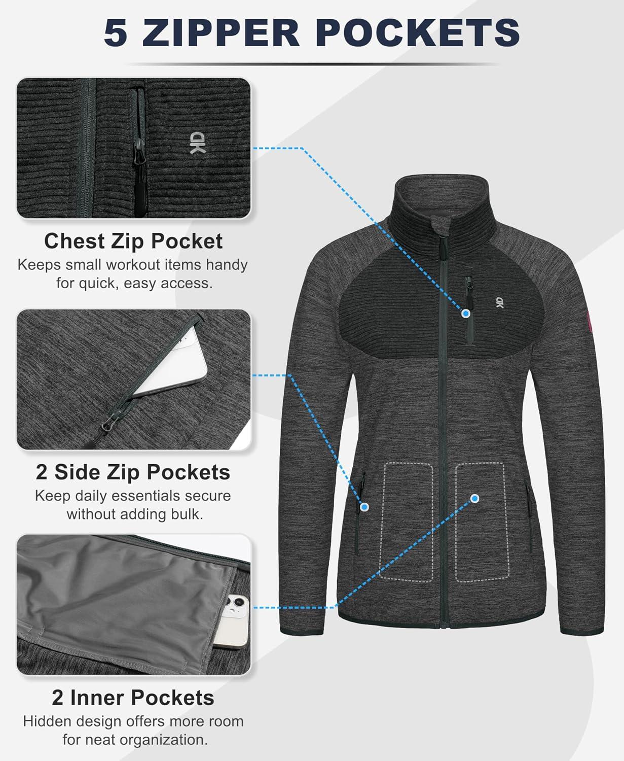 imageLittle Donkey Andy Womens Running Jackets Full Zip Up Lightweight Golf Jacket Athletic Coat for Hiking Outdoor with 3 PocketsBlack Ash