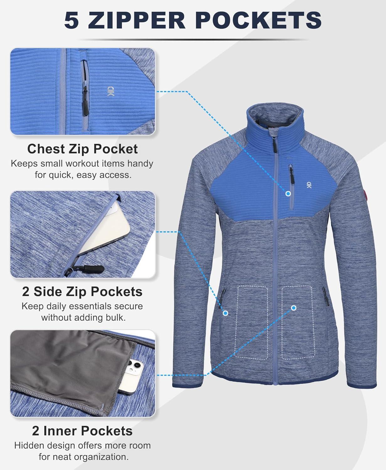 imageLittle Donkey Andy Womens Running Jackets Full Zip Up Lightweight Golf Jacket Athletic Coat for Hiking Outdoor with 3 PocketsBlue