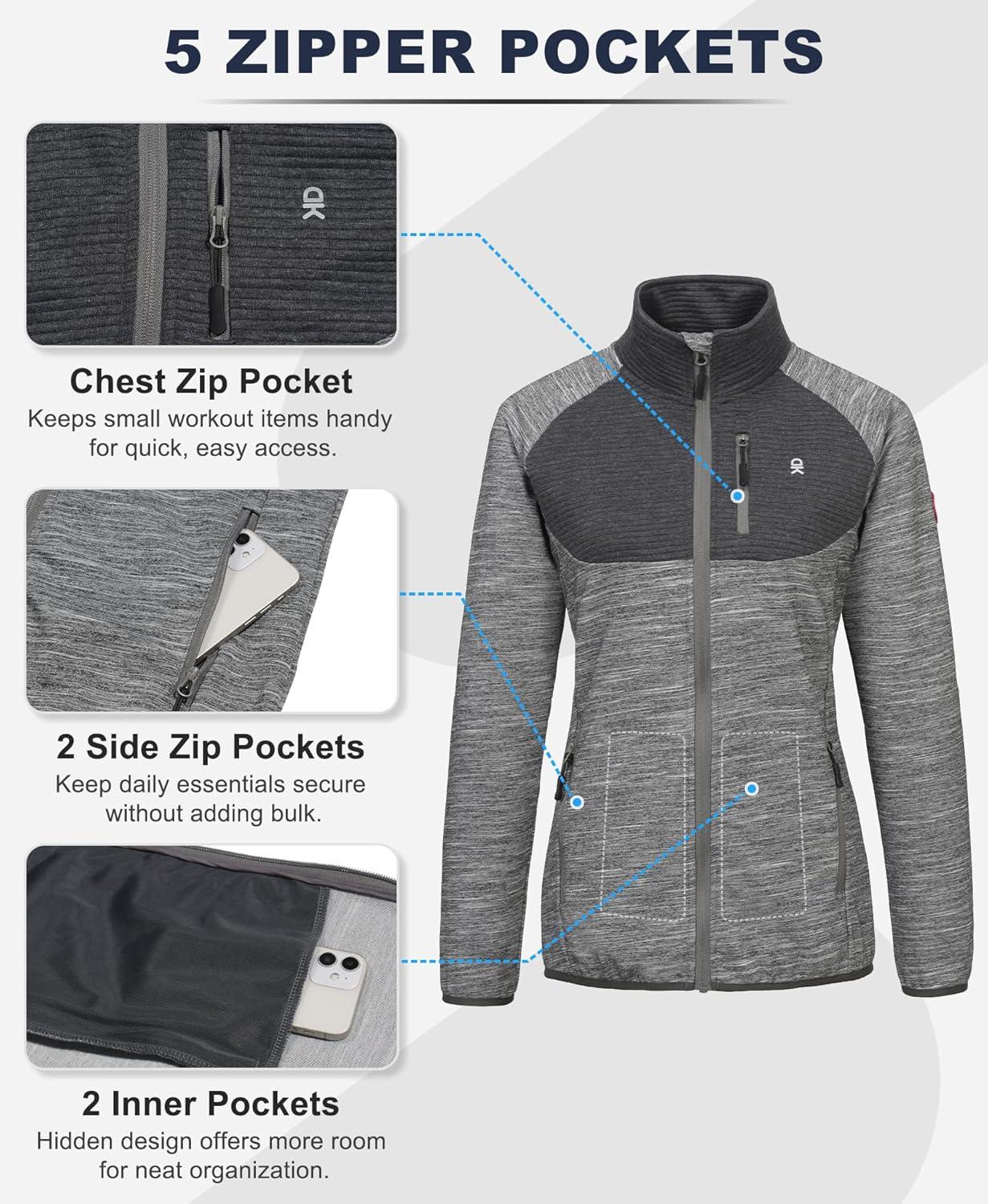 imageLittle Donkey Andy Womens Running Jackets Full Zip Up Lightweight Golf Jacket Athletic Coat for Hiking Outdoor with 3 PocketsDark Grey