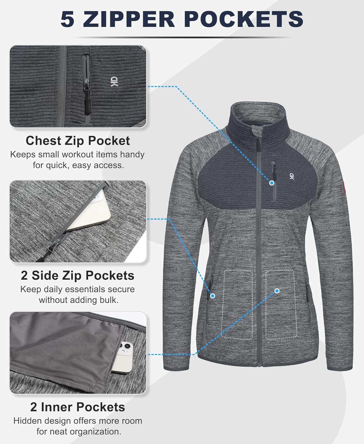 imageLittle Donkey Andy Womens Running Jackets Full Zip Up Lightweight Golf Jacket Athletic Coat for Hiking Outdoor with 3 PocketsHeather Grey