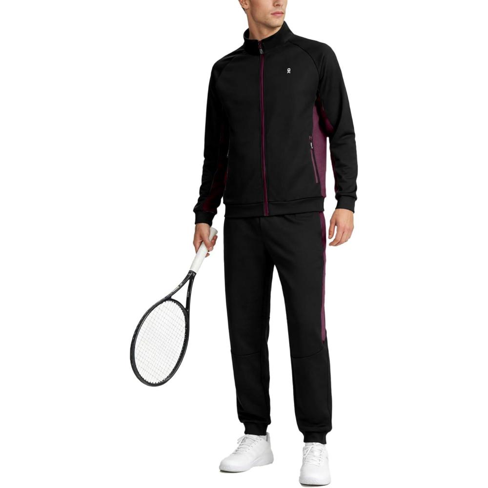 imageLittle Donkey Andy Mens Tracksuit Sweatsuits 2 Piece Set Athletic Jogging Gym Full Zip Sets Sweat Track Suits for MenGathered Leg Black