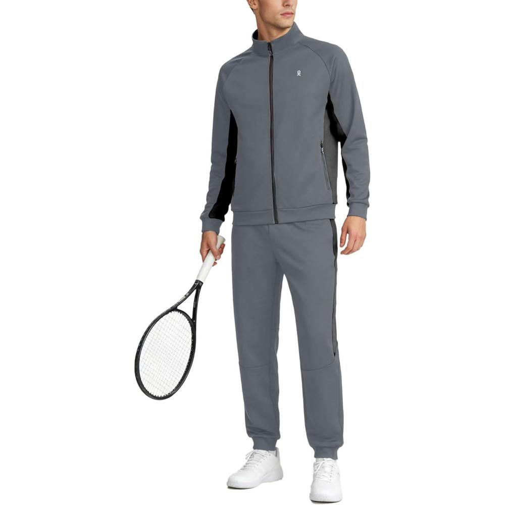 imageLittle Donkey Andy Mens Tracksuit Sweatsuits 2 Piece Set Athletic Jogging Gym Full Zip Sets Sweat Track Suits for MenGathered Leg Deep Gray