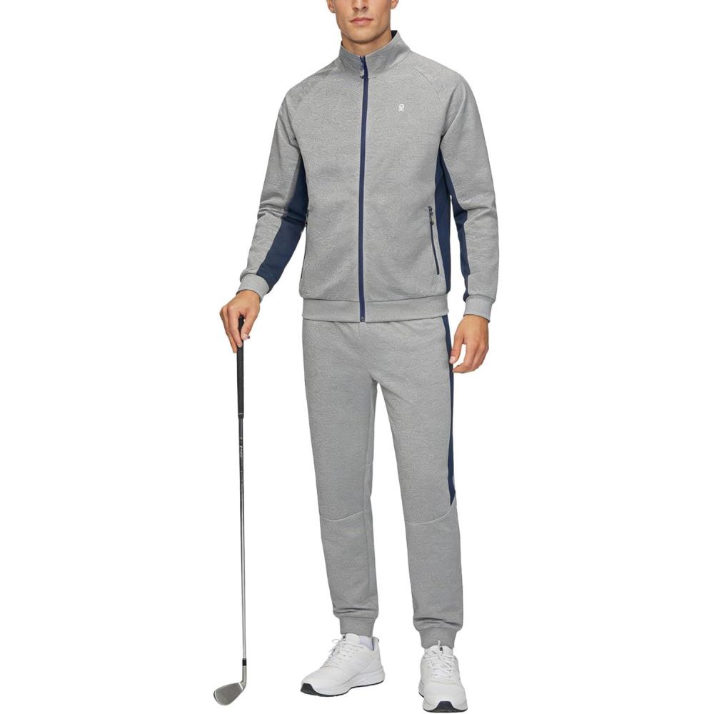 imageLittle Donkey Andy Mens Tracksuit Sweatsuits 2 Piece Set Athletic Jogging Gym Full Zip Sets Sweat Track Suits for MenGathered Leg Light Gray