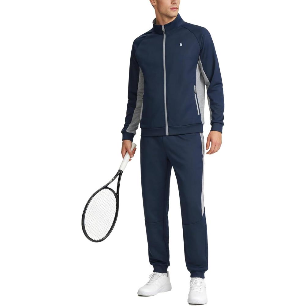 imageLittle Donkey Andy Mens Tracksuit Sweatsuits 2 Piece Set Athletic Jogging Gym Full Zip Sets Sweat Track Suits for MenGathered Leg Navy