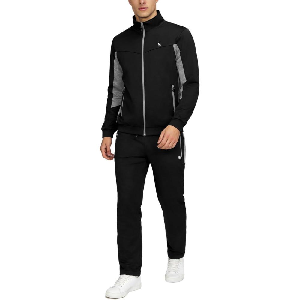 imageLittle Donkey Andy Mens Tracksuit Sweatsuits 2 Piece Set Athletic Jogging Gym Full Zip Sets Sweat Track Suits for MenStraight Leg Black