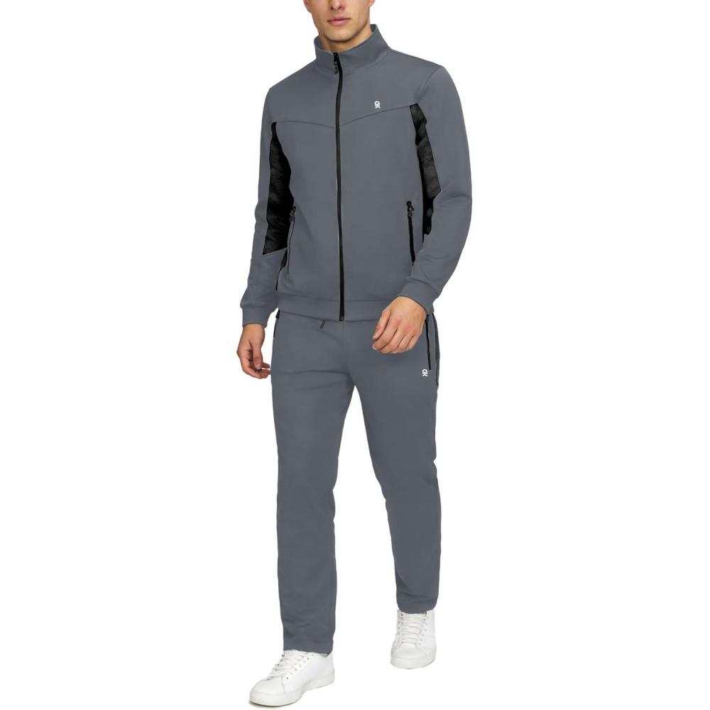 imageLittle Donkey Andy Mens Tracksuit Sweatsuits 2 Piece Set Athletic Jogging Gym Full Zip Sets Sweat Track Suits for MenStraight Leg Deep Gray