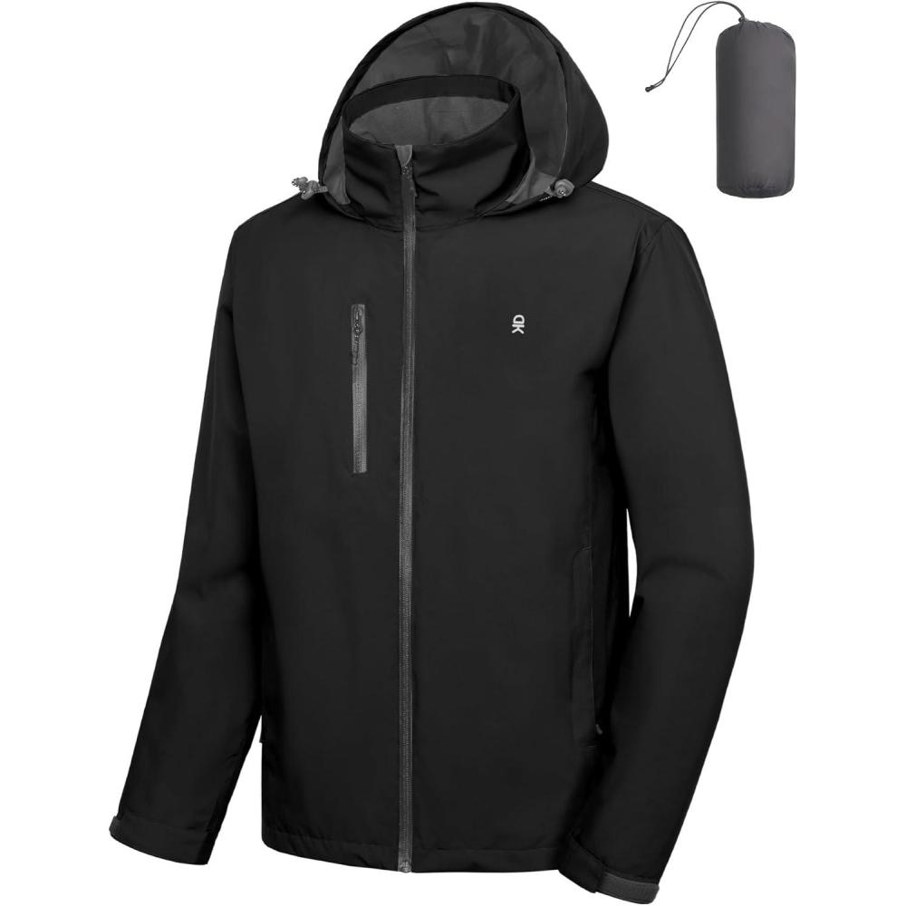 imageLittle Donkey Andy Mens Waterproof Rain Jacket Lightweight Windbreaker Hooded Jacket Packable Raincoat for Outdoor HikingA1 Upgraded Black