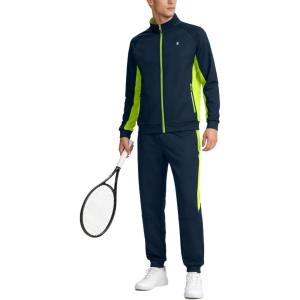 Little Donkey Andy Men’s Tracksuit Sweatsuits 2 Piece Set Athletic Jogging Gym Full Zip Sets Sweat Track Suits for Men(Gathered Leg Blue Green)