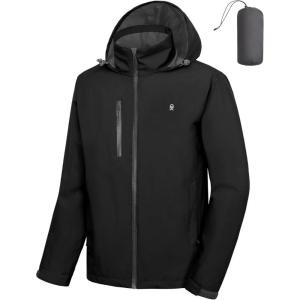 Little Donkey Andy Mens Waterproof Rain Jacket Lightweight Windbreaker Hooded Jacket Packable Raincoat for Outdoor Hiking(A1 Upgraded Black)