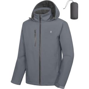 Little Donkey Andy Mens Waterproof Rain Jacket Lightweight Windbreaker Hooded Jacket Packable Raincoat for Outdoor Hiking(A1 Upgraded Grey)