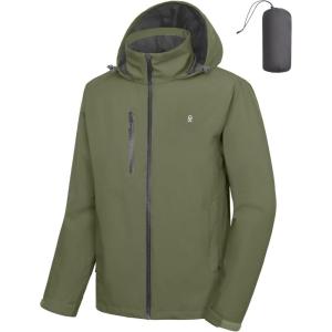 Little Donkey Andy Mens Waterproof Rain Jacket Lightweight Windbreaker Hooded Jacket Packable Raincoat for Outdoor Hiking(A1 Upgraded Sage)
