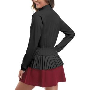 Little Donkey Andy Women’s Golf Hoodie Jacket with Pleated Tennis Skirt Hem Full Zip Sun Protection Running Athletic Jackets(Z-black)