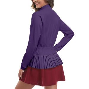 Little Donkey Andy Women’s Golf Hoodie Jacket with Pleated Tennis Skirt Hem Full Zip Sun Protection Running Athletic Jackets(Z-purple)