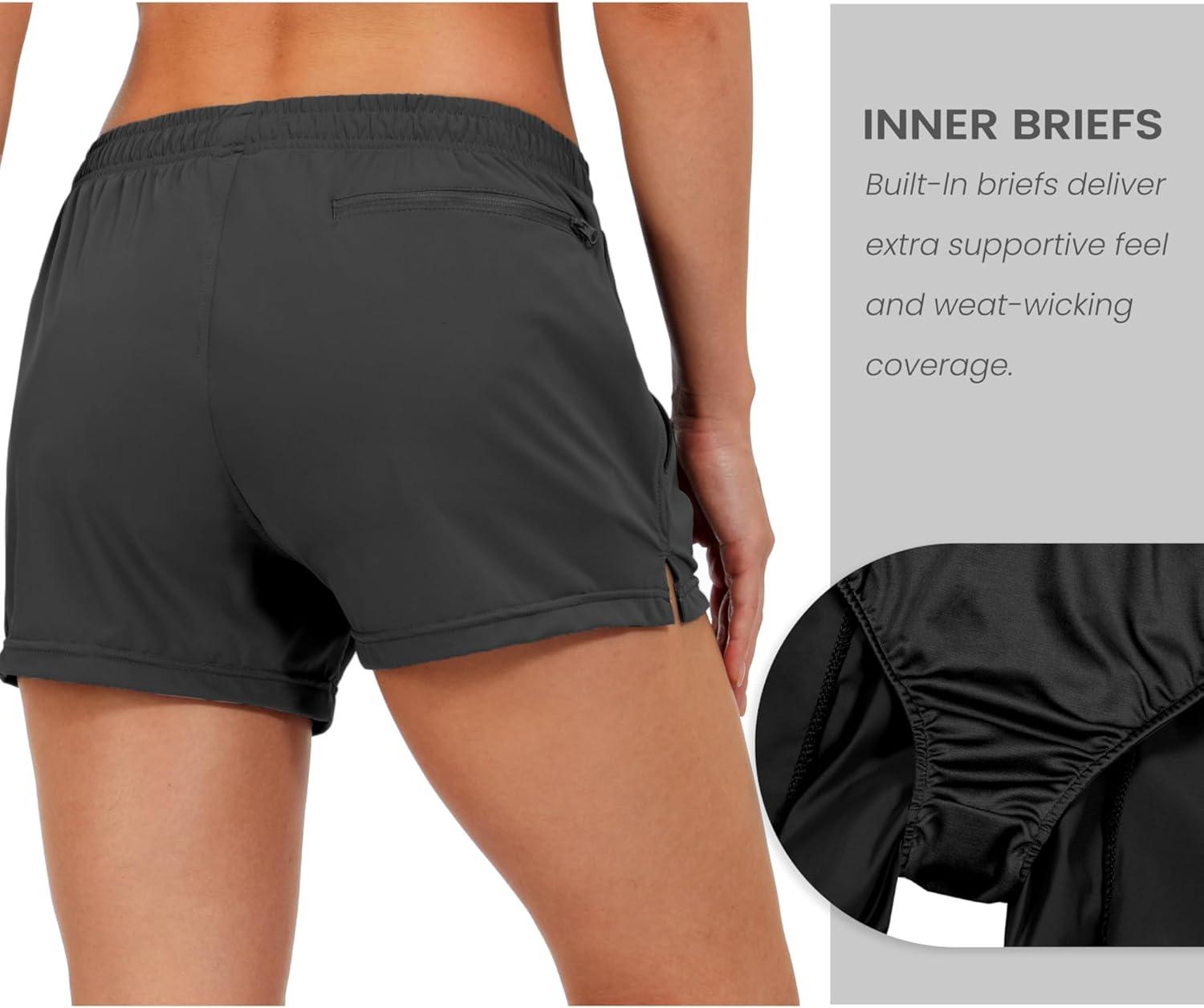 imageLittle Donkey Andy Womens Running ShortsQuick Dry Athletic Shorts Workout Sport Gym Shorts with PocketsUpgraded Black