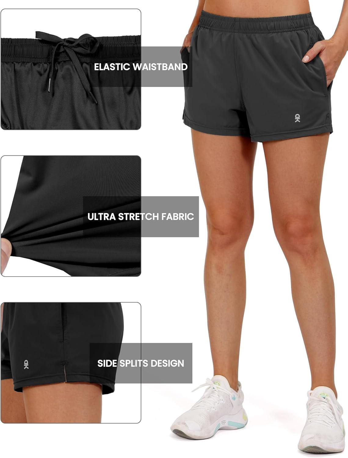 imageLittle Donkey Andy Womens Running ShortsQuick Dry Athletic Shorts Workout Sport Gym Shorts with PocketsUpgraded Black