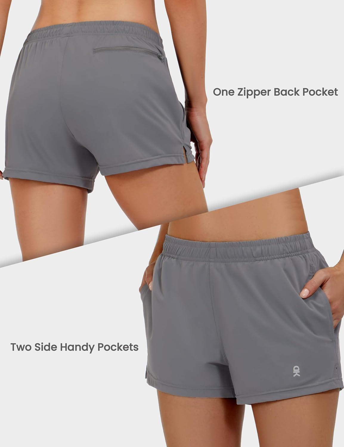 imageLittle Donkey Andy Womens Running ShortsQuick Dry Athletic Shorts Workout Sport Gym Shorts with PocketsUpgraded Grey