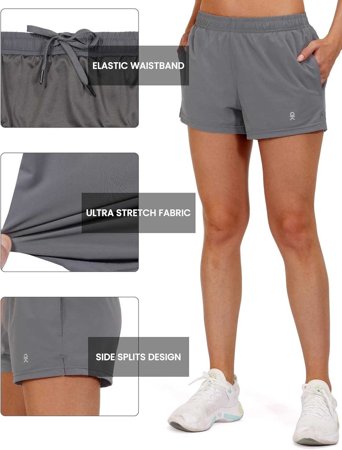 imageLittle Donkey Andy Womens Running ShortsQuick Dry Athletic Shorts Workout Sport Gym Shorts with PocketsUpgraded Grey