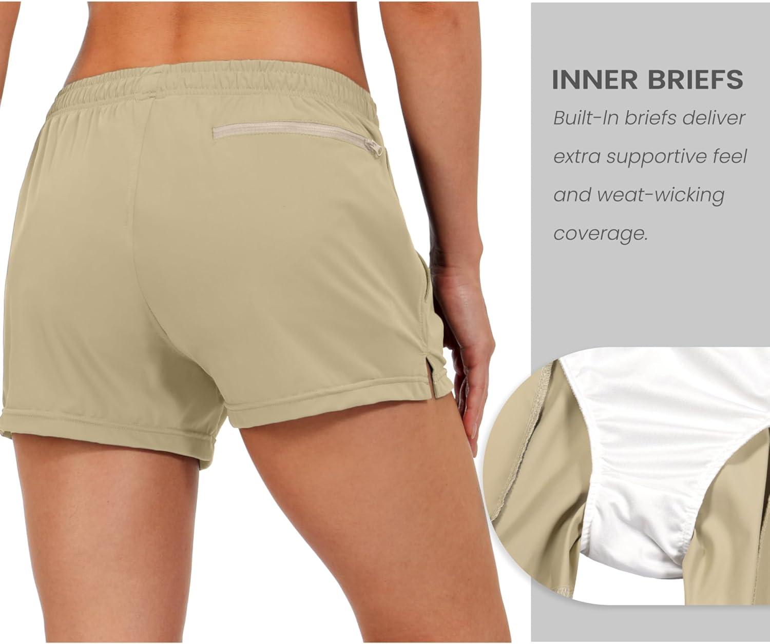 imageLittle Donkey Andy Womens Running ShortsQuick Dry Athletic Shorts Workout Sport Gym Shorts with PocketsUpgraded Khaki