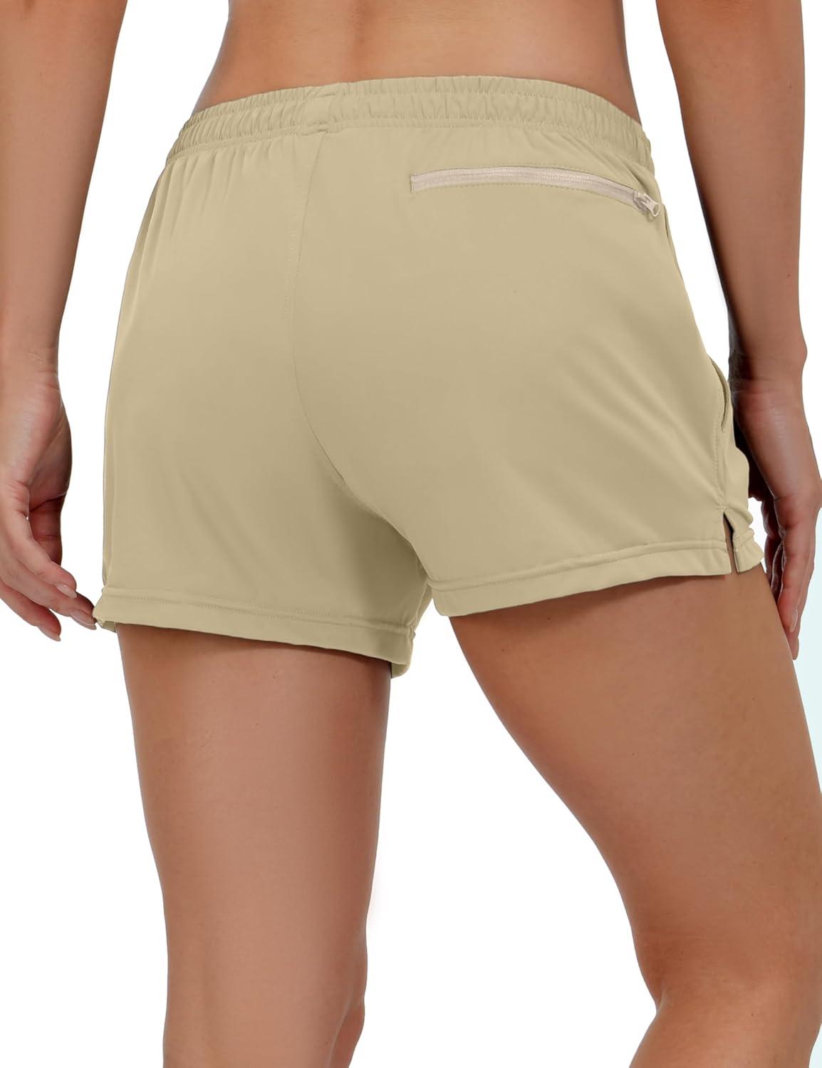 imageLittle Donkey Andy Womens Running ShortsQuick Dry Athletic Shorts Workout Sport Gym Shorts with PocketsUpgraded Khaki