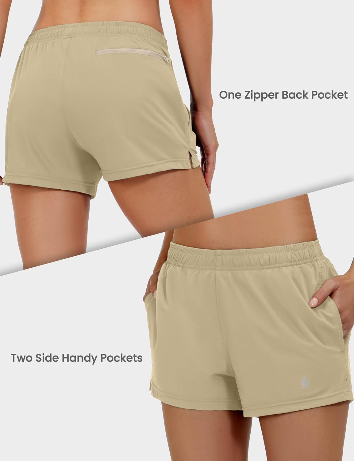 imageLittle Donkey Andy Womens Running ShortsQuick Dry Athletic Shorts Workout Sport Gym Shorts with PocketsUpgraded Khaki