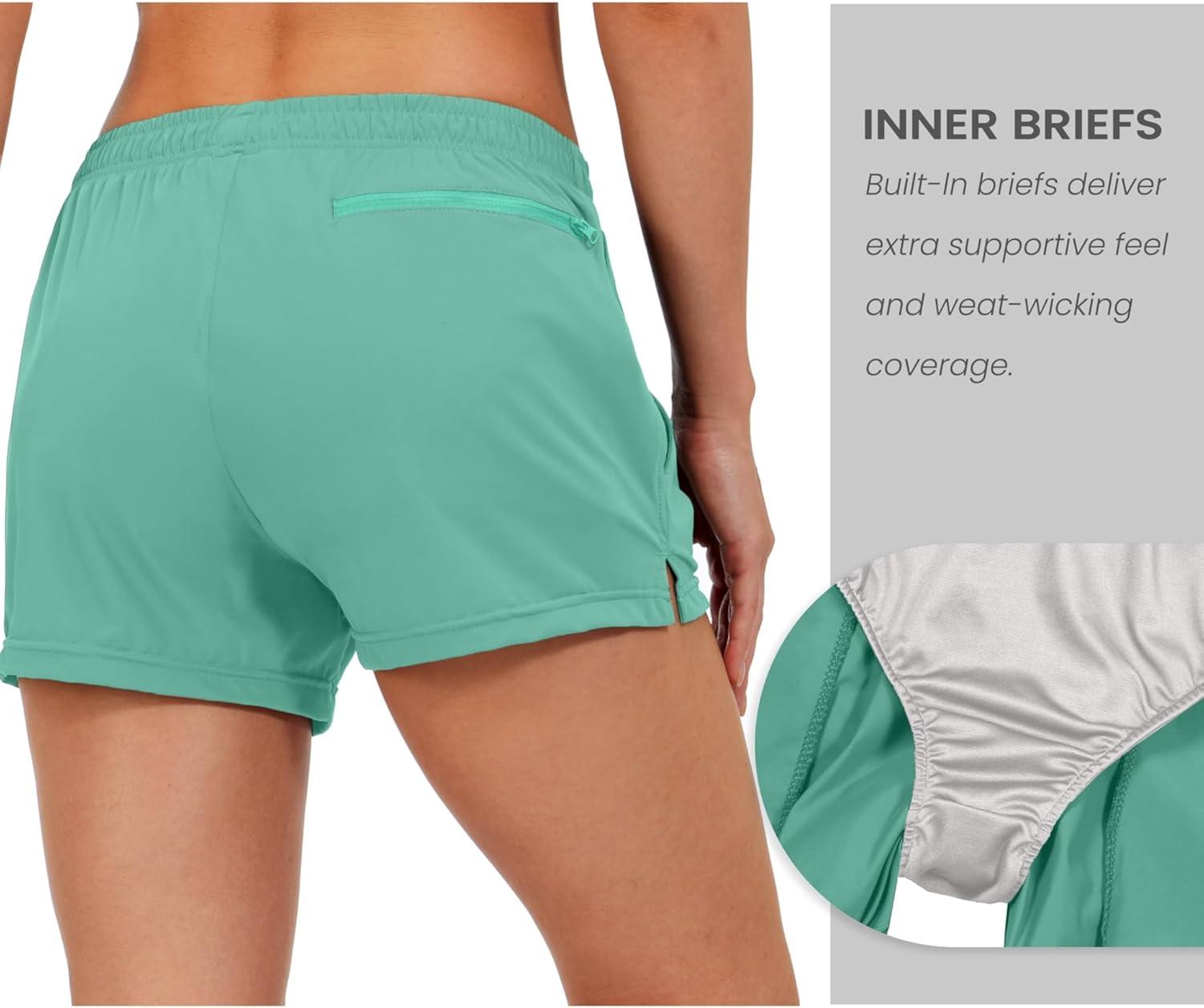 imageLittle Donkey Andy Womens Running ShortsQuick Dry Athletic Shorts Workout Sport Gym Shorts with PocketsUpgraded Light Green