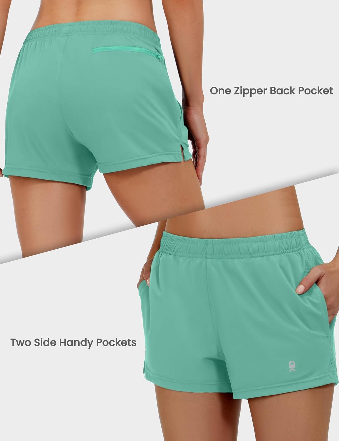 imageLittle Donkey Andy Womens Running ShortsQuick Dry Athletic Shorts Workout Sport Gym Shorts with PocketsUpgraded Light Green
