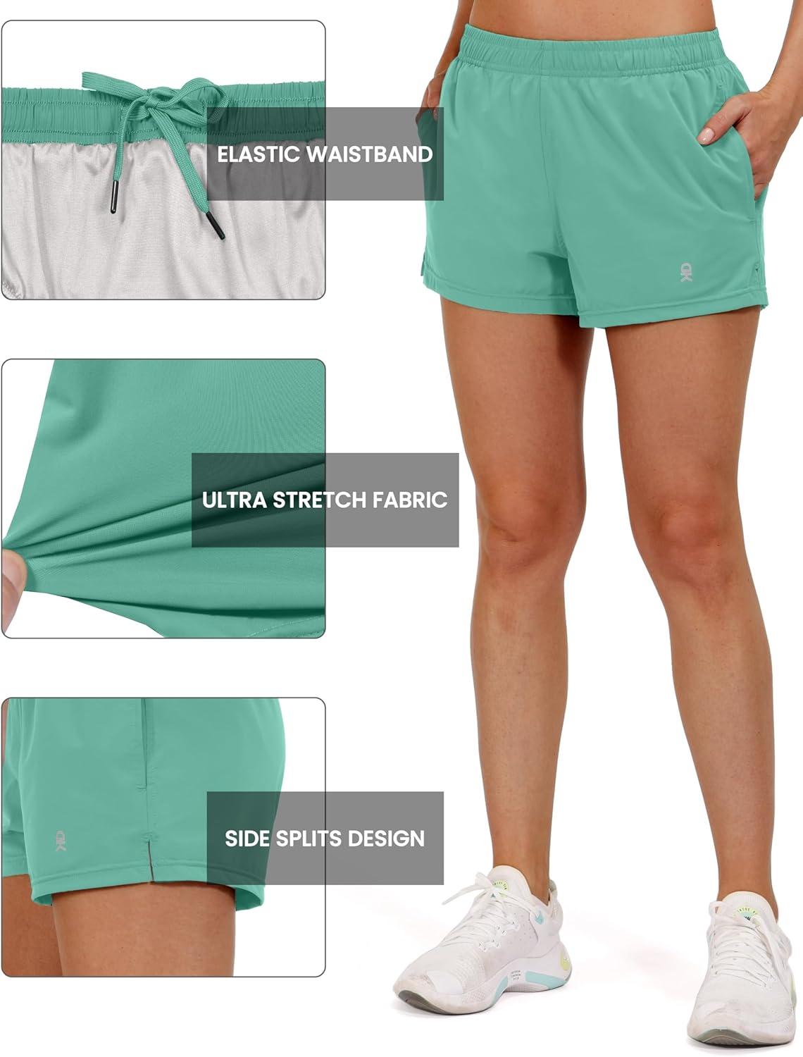 imageLittle Donkey Andy Womens Running ShortsQuick Dry Athletic Shorts Workout Sport Gym Shorts with PocketsUpgraded Light Green