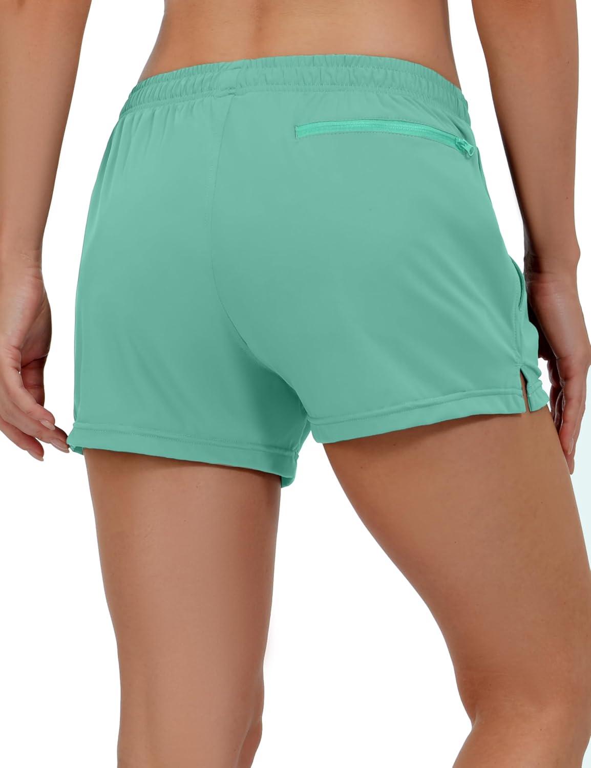 imageLittle Donkey Andy Womens Running ShortsQuick Dry Athletic Shorts Workout Sport Gym Shorts with PocketsUpgraded Light Green